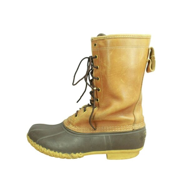 LL Bean Brown Leather Lace Up Gore-tex Insulated Mid Calf Duck Boots Size 8 M - Picture 1 of 12